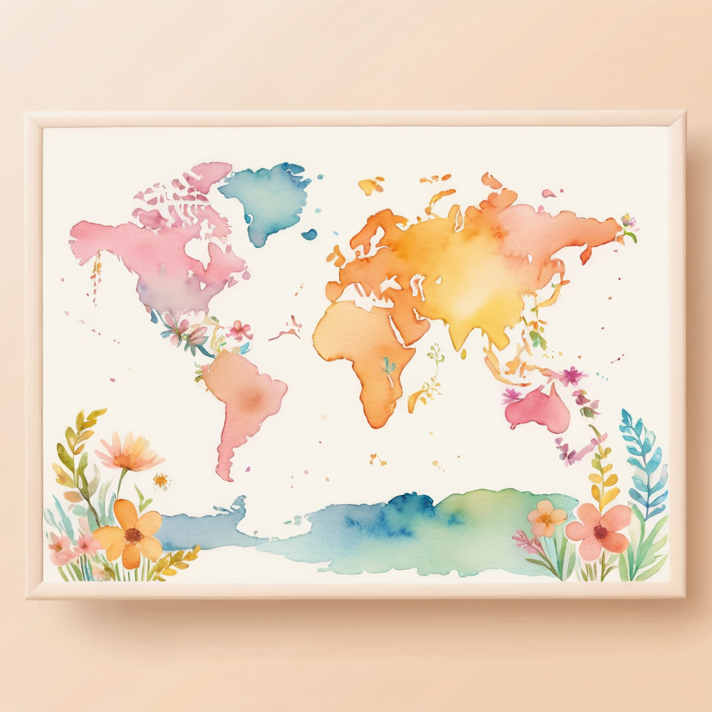 Illustrated world map with horse silhouettes